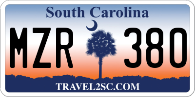 SC license plate MZR380