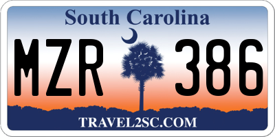 SC license plate MZR386