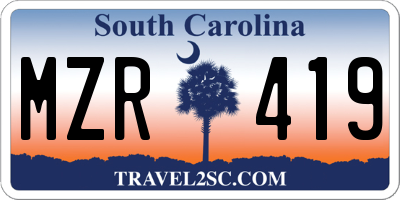 SC license plate MZR419