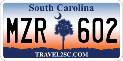 SC license plate MZR602
