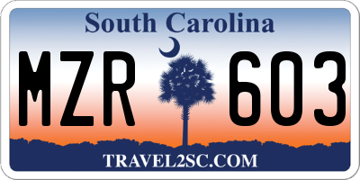 SC license plate MZR603