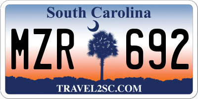 SC license plate MZR692