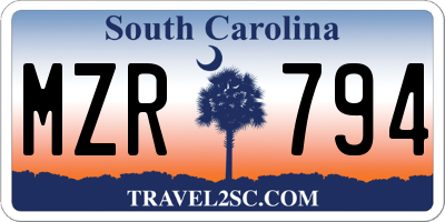 SC license plate MZR794