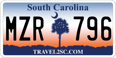 SC license plate MZR796