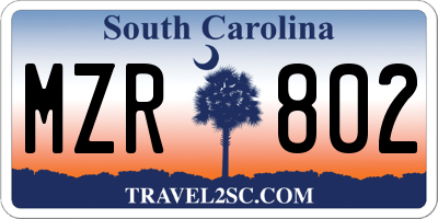 SC license plate MZR802