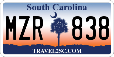 SC license plate MZR838