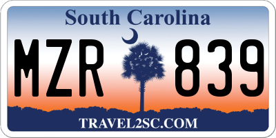 SC license plate MZR839
