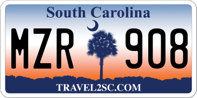 SC license plate MZR908