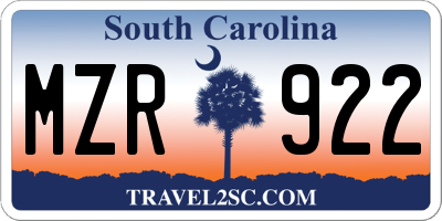 SC license plate MZR922