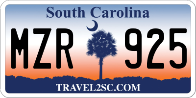 SC license plate MZR925