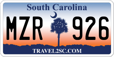 SC license plate MZR926