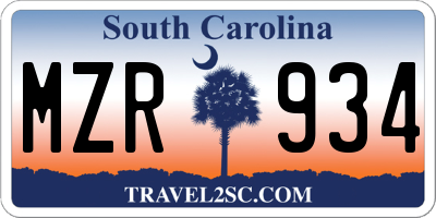 SC license plate MZR934
