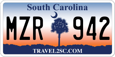 SC license plate MZR942