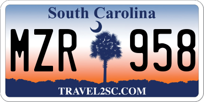 SC license plate MZR958