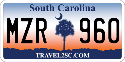 SC license plate MZR960
