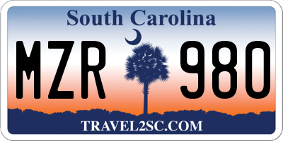 SC license plate MZR980