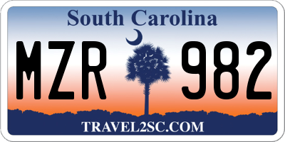 SC license plate MZR982