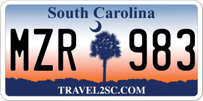 SC license plate MZR983