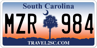SC license plate MZR984