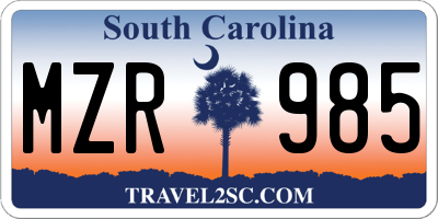 SC license plate MZR985