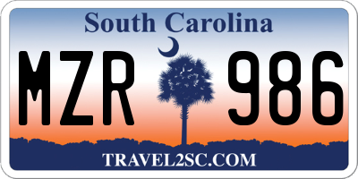 SC license plate MZR986