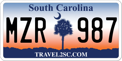 SC license plate MZR987