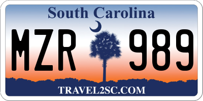 SC license plate MZR989