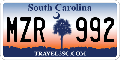 SC license plate MZR992