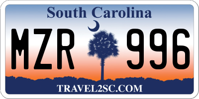 SC license plate MZR996