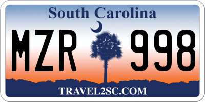 SC license plate MZR998