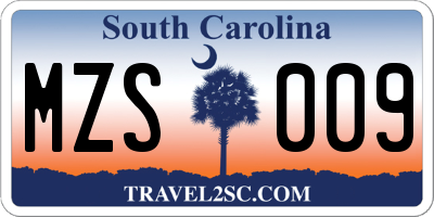 SC license plate MZS009
