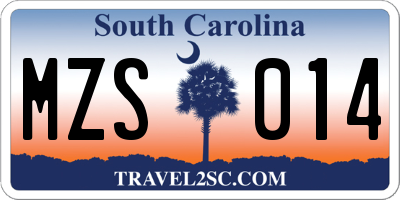 SC license plate MZS014