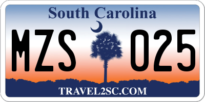 SC license plate MZS025