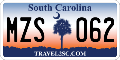 SC license plate MZS062