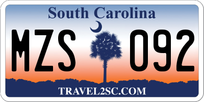 SC license plate MZS092