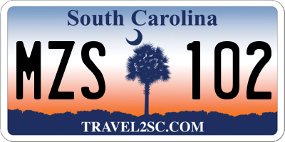SC license plate MZS102