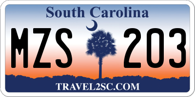 SC license plate MZS203