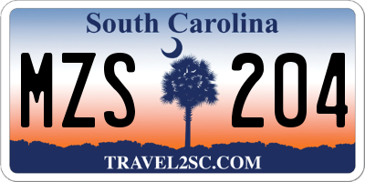 SC license plate MZS204