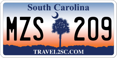 SC license plate MZS209