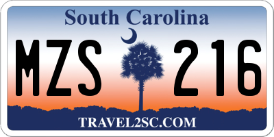 SC license plate MZS216