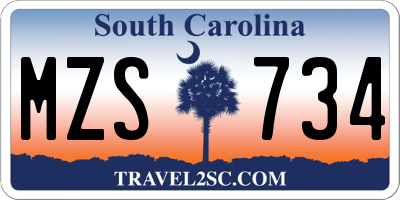SC license plate MZS734
