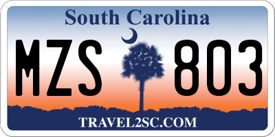 SC license plate MZS803