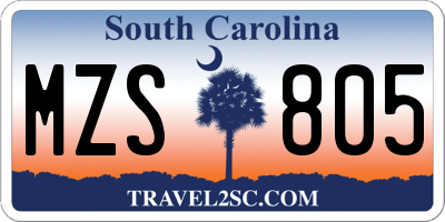 SC license plate MZS805