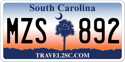 SC license plate MZS892