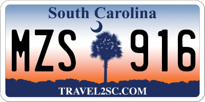 SC license plate MZS916