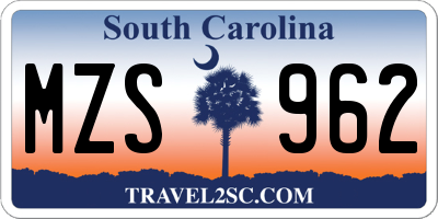 SC license plate MZS962
