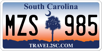 SC license plate MZS985