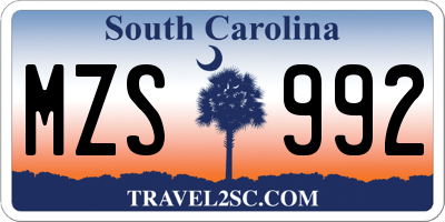 SC license plate MZS992