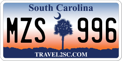 SC license plate MZS996