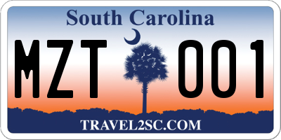 SC license plate MZT001